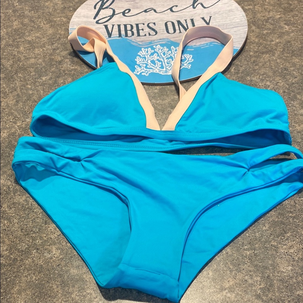 L*Space Vibrant Blue With Cream Trim Bikini